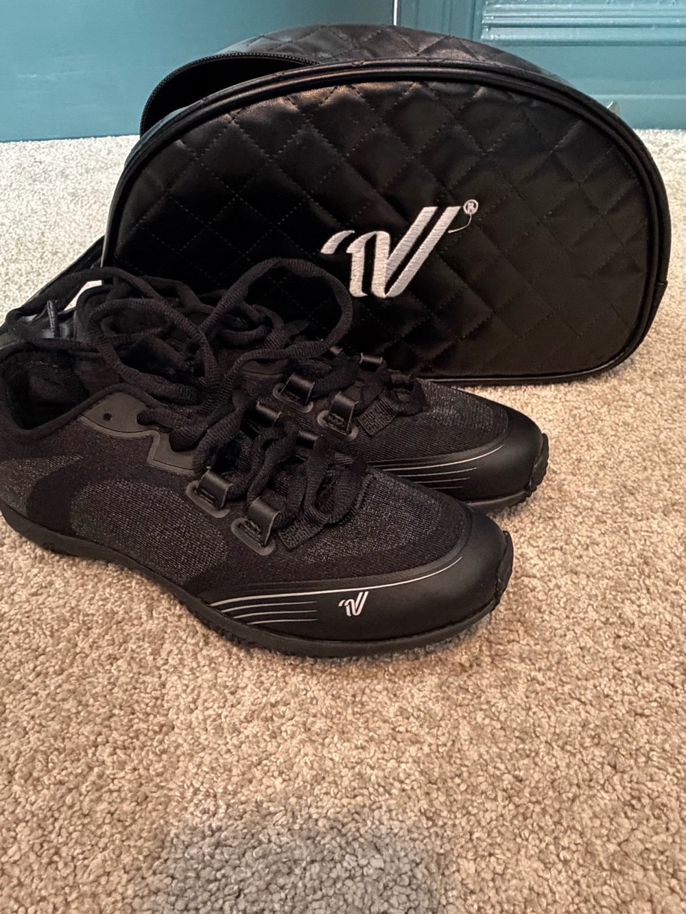 Varsity Kids Black Sneakers with Matching Quilted Bag